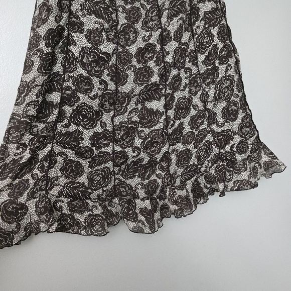 Brown Cream Lace Embroidered Floral Skirt Size 12 Flowy Cottagecore - Picture 2 of 10
